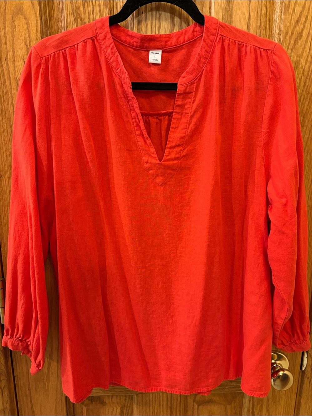 Old Navy Vibrant Orange V-Neck Long Sleeve Blouse